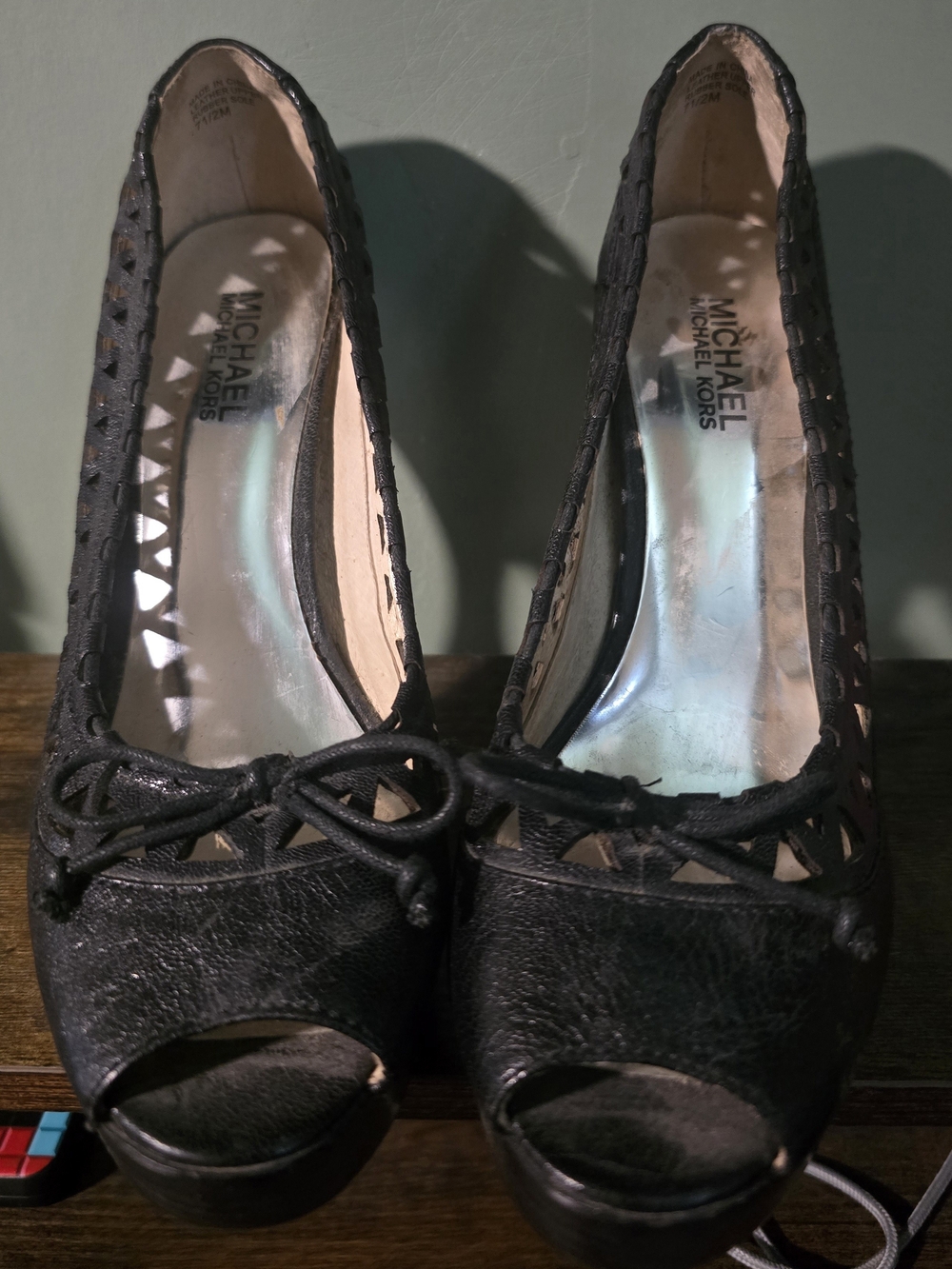 MICHAEL Michael Kors Black Peep-Toe Wedge Pumps